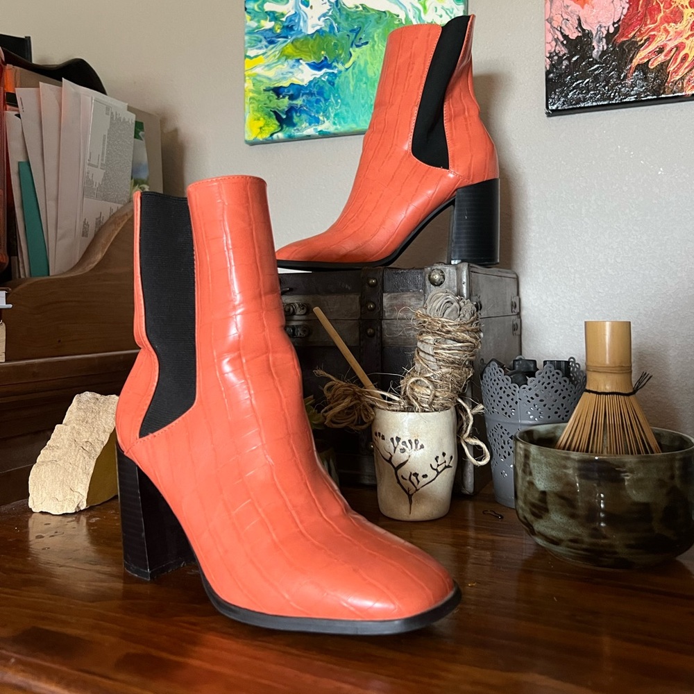 Nasty Gal Orange Crocodile boots